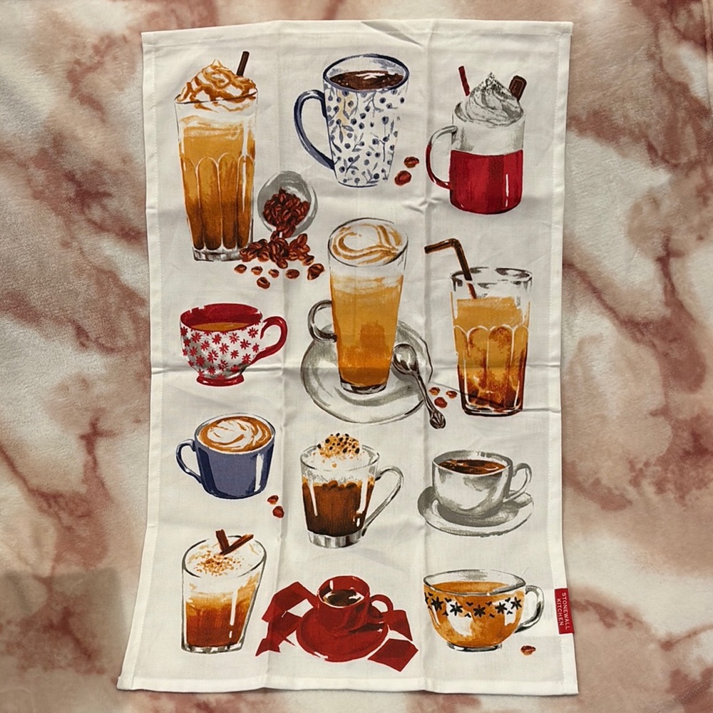 Stonewall Kitchen Coffee Cappucino Mug Designer Kitchen Towel NWT Cotton 28x18”